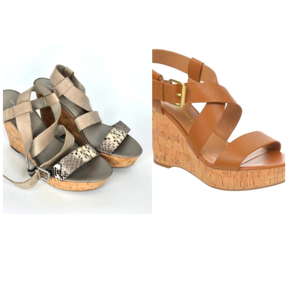 Franco Sarto Shania Wedge Sandal Gray Leather Snake‎ Size 8.5